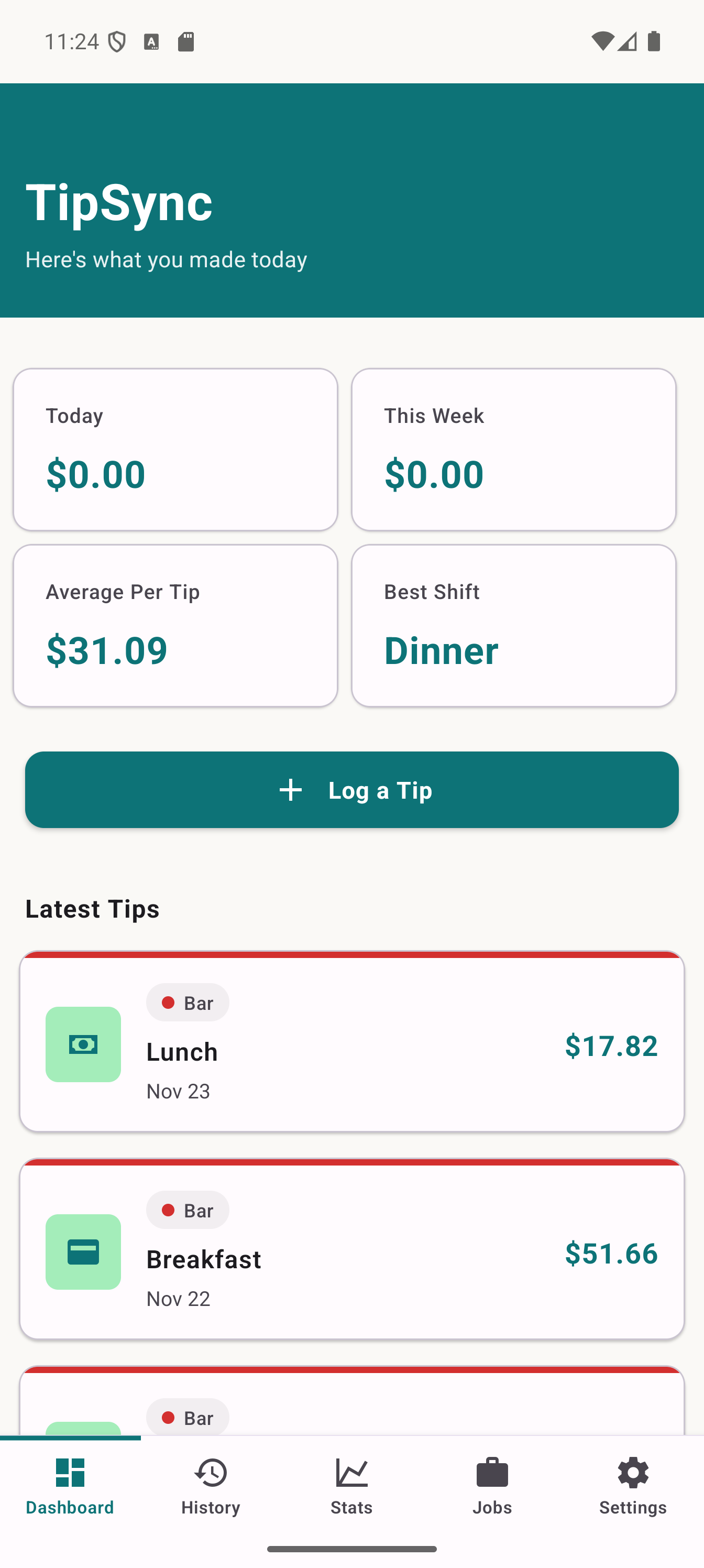 TipSync Dashboard - Track your daily tips and earnings